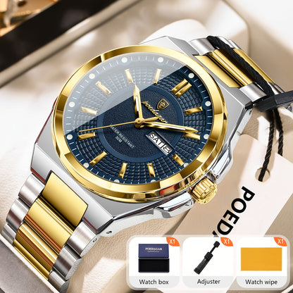 POEDAGAR Men's Quartz Watch Waterproof Luminous Stainless Steel Wristwatch with Weekly Calendar Display – Classic Elegant Design, Perfect Gift for Men, Multiple Color Options