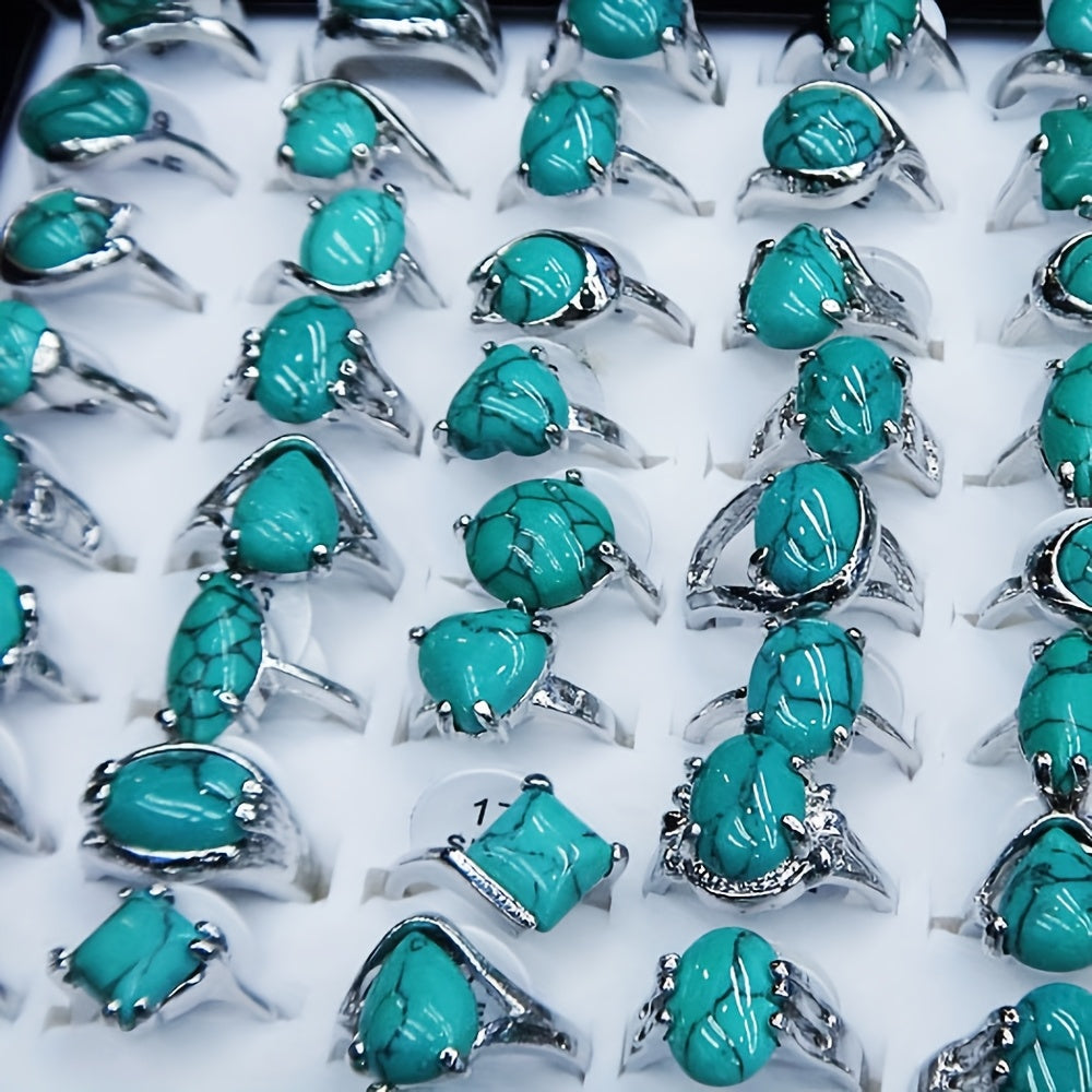 40Pcs Bohemian Turquoise Stacking Rings Set for Women – Heart, Teardrop & Geometric Vintage Boho Layering Rings, Perfect for Daily Wear, Vacation, Parties & Holiday Gifts