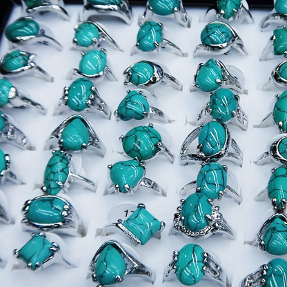 40Pcs Bohemian Turquoise Stacking Rings Set for Women – Heart, Teardrop & Geometric Vintage Boho Layering Rings, Perfect for Daily Wear, Vacation, Parties & Holiday Gifts