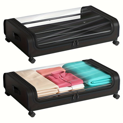 Under Bed Storage Organizer 2 Pack Metal Underbed Storage Bins with Wheels and Lid Rolling Under Bed Storage Containers for Clothes Bedding Shoes Blankets Books in Black and Gray