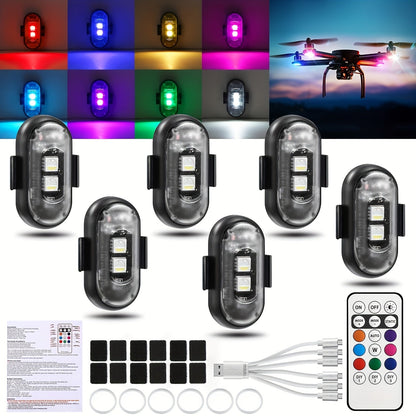 Wireless LED Lights for Vehicles 6 or 8pcs – Remote Control, 8 Color Modes, USB Rechargeable, for Car Interior, Truck, Motorcycle, Drone, Bicycle & Plane