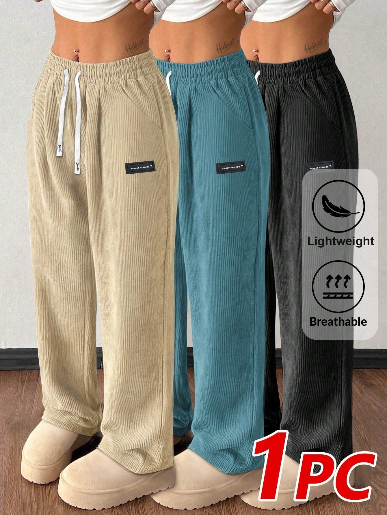 Women's Corduroy Straight Leg Pants Casual Drawstring Elastic Waist with Vintage Pockets – Soft Breathable Fall Winter Trousers 6 Colors XS-XXL