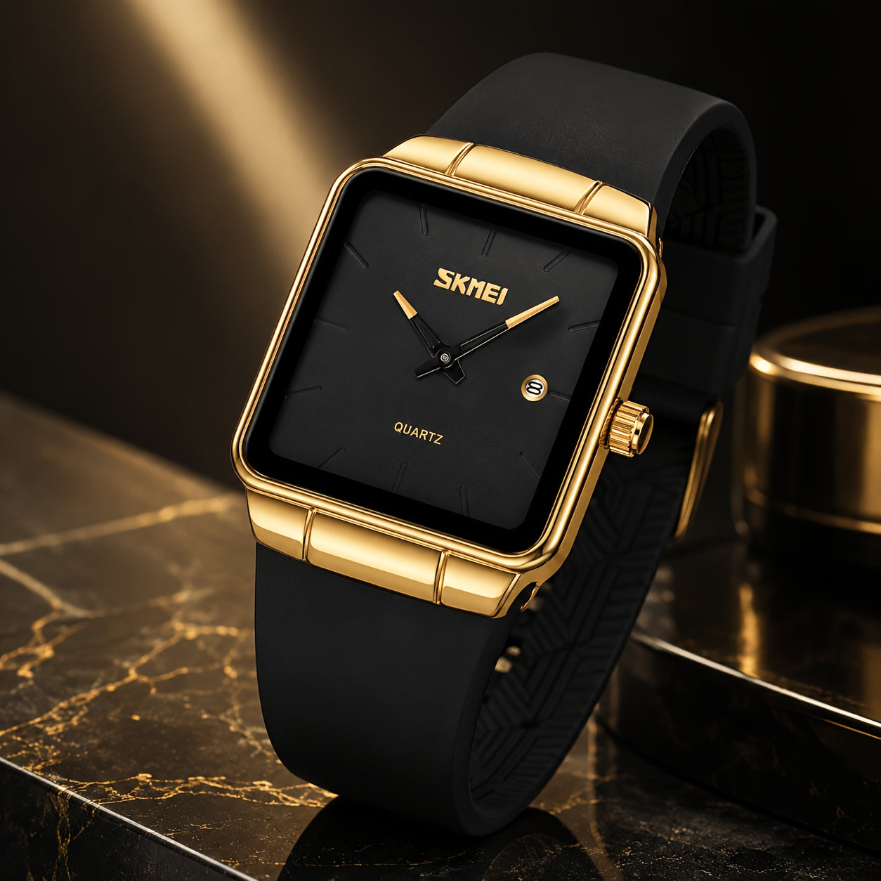 SKMEI Women's Square Quartz Watch Slim Minimalist Elegant Alloy Case Ladies Fashion Wristwatch Daily Wear Gift for Her Gold Black Rose Gold