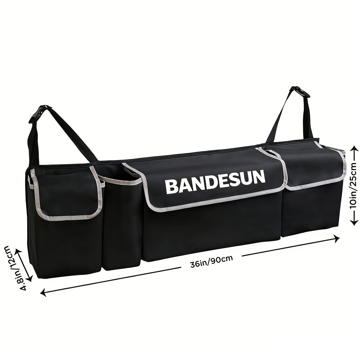 Car Trunk Organizer Rear Seat Hanging Storage Bag with 4 Pockets Foldable Cargo Bag for SUV Truck MPV Van – Black Multi-Pocket Car Interior Storage Organizer for Travel & Daily Use