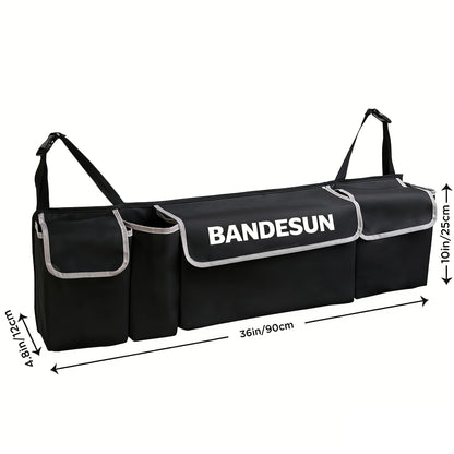 Car Trunk Organizer Rear Seat Hanging Storage Bag with 4 Pockets Foldable Cargo Bag for SUV Truck MPV Van – Black Multi-Pocket Car Interior Storage Organizer for Travel & Daily Use