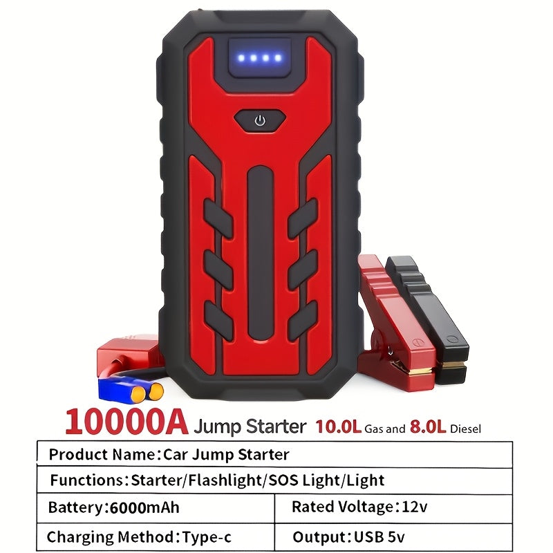 Portable Car Jump Starter Kit 12V Multi-Function Battery Booster LED Flashlight SOS Rescue Light Air Pump for Cars Trucks SUVs Emergency Roadside Power