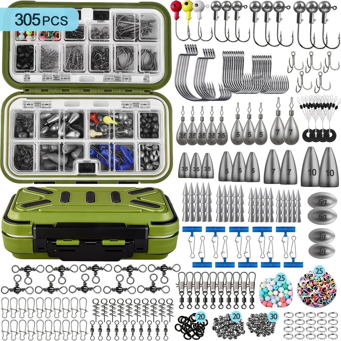 Fishing Tackle Kit 132 to 405pcs – Complete Fishing Gear Set with Tackle Box, Fishing Hooks, Weights, Sinkers & Spinner Blades for Bass, Trout, Bluegill & Crappie Freshwater Fishing