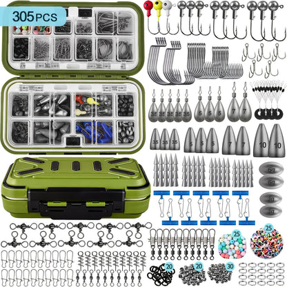 Fishing Tackle Kit 132 to 405pcs – Complete Fishing Gear Set with Tackle Box, Fishing Hooks, Weights, Sinkers & Spinner Blades for Bass, Trout, Bluegill & Crappie Freshwater Fishing