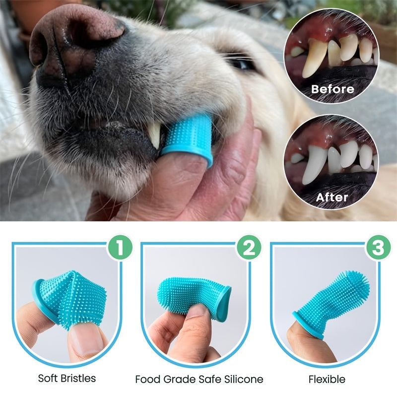 3-Piece Pet Dental Care Silicone Toothbrush Set 360° Finger Brush & Micro-Ciliated Brush for Dogs & Cats Soft Gentle No Battery Required