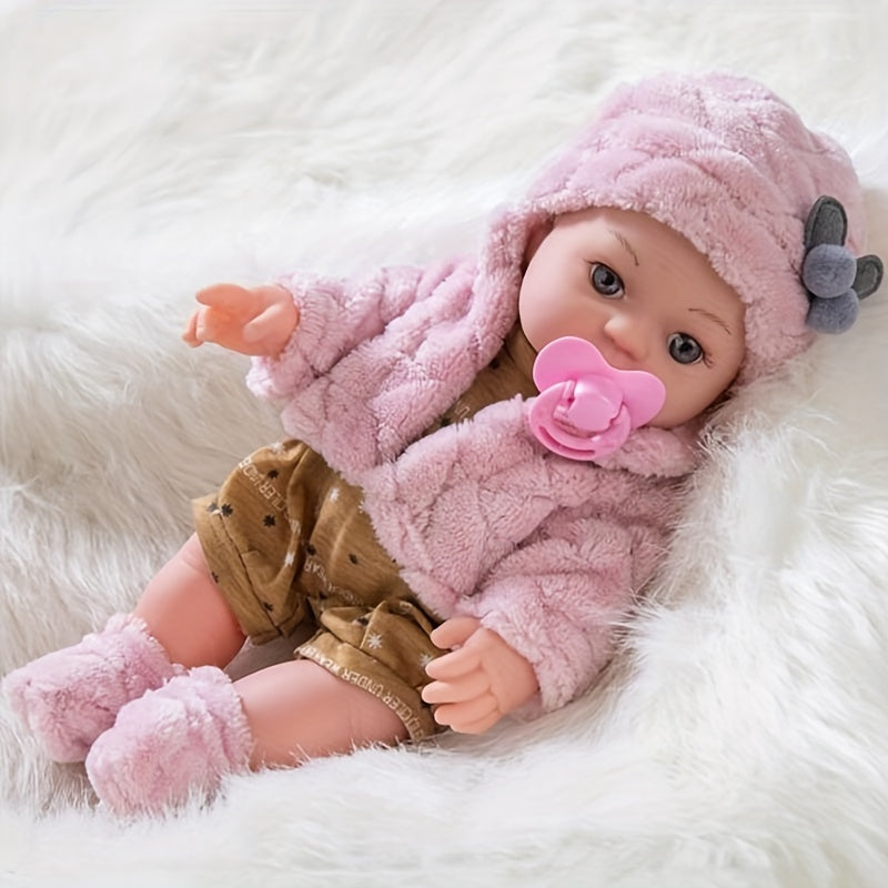 12 Inch Reborn Baby Doll with Pink Plush Clothes Set – Lifelike 30cm Soft Body Newborn Doll with Hat, Socks & Pacifier, Realistic Baby Doll Toy Gift for Girls, Kids & Collectors