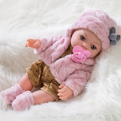 12 Inch Reborn Baby Doll with Pink Plush Clothes Set – Lifelike 30cm Soft Body Newborn Doll with Hat, Socks & Pacifier, Realistic Baby Doll Toy Gift for Girls, Kids & Collectors