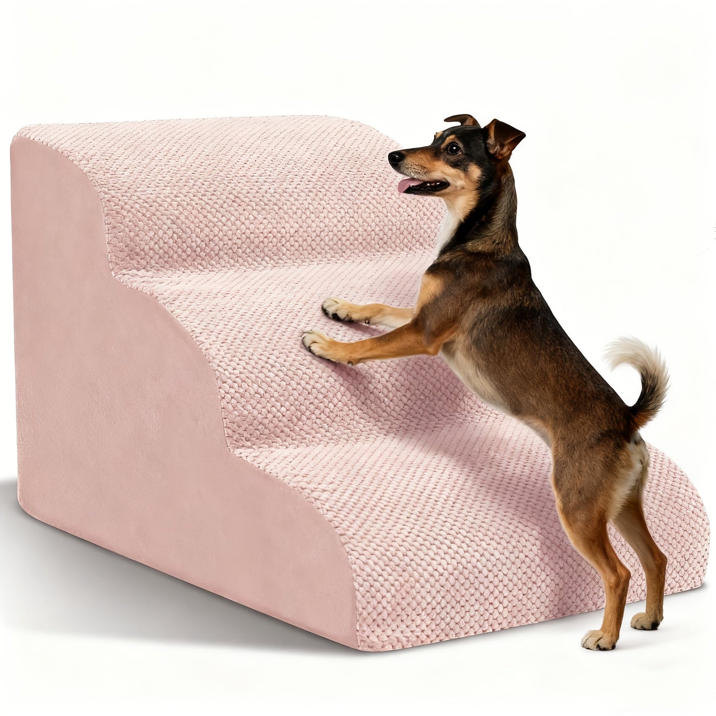 NIUBYA Extra Wide Dog Stairs for Small Dogs – High Density Foam Pet Steps, Non-Slip Bottom, Soft Cushioned Ramp for High Beds Couch Sofa, Ideal for Injured Elderly Dogs, Polypropylene, Compact