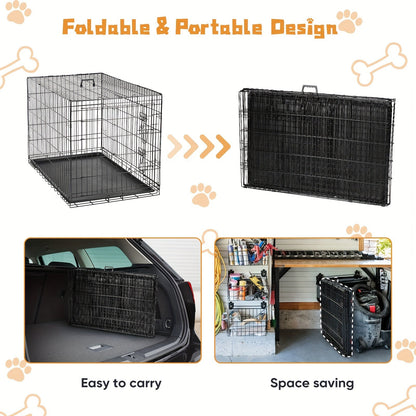 Folding Metal Wire Dog Crate Double Door with Divider Panel Leak-Proof Pan Tray Pet Kennel Indoor Outdoor Travel Small Medium Large XL Dogs 4 Sizes