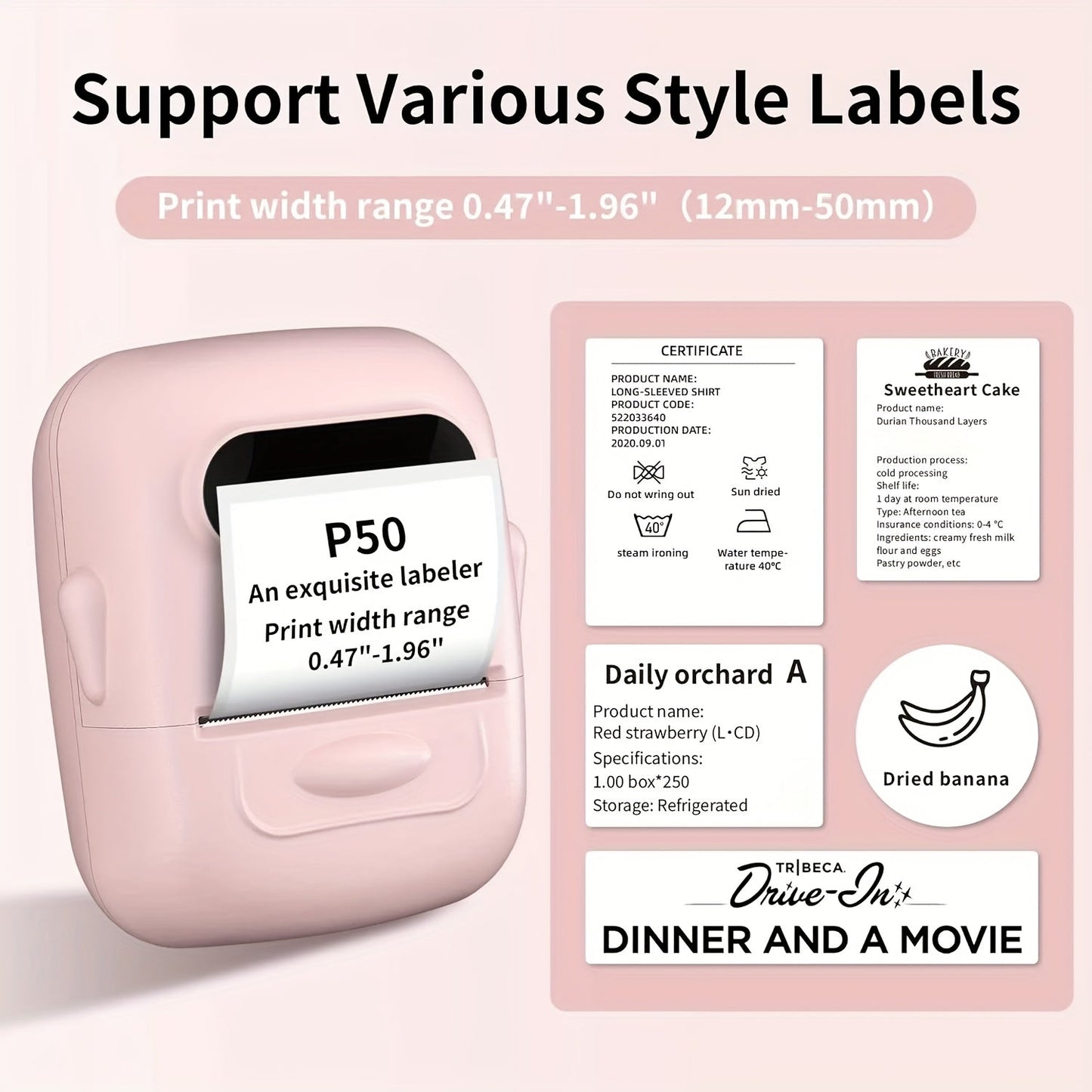 Wireless Thermal Label Maker – No Ink Required, Multiple Templates, Bluetooth Label Printer for Storage Organization Home Office School Supplies, Pink White Blue