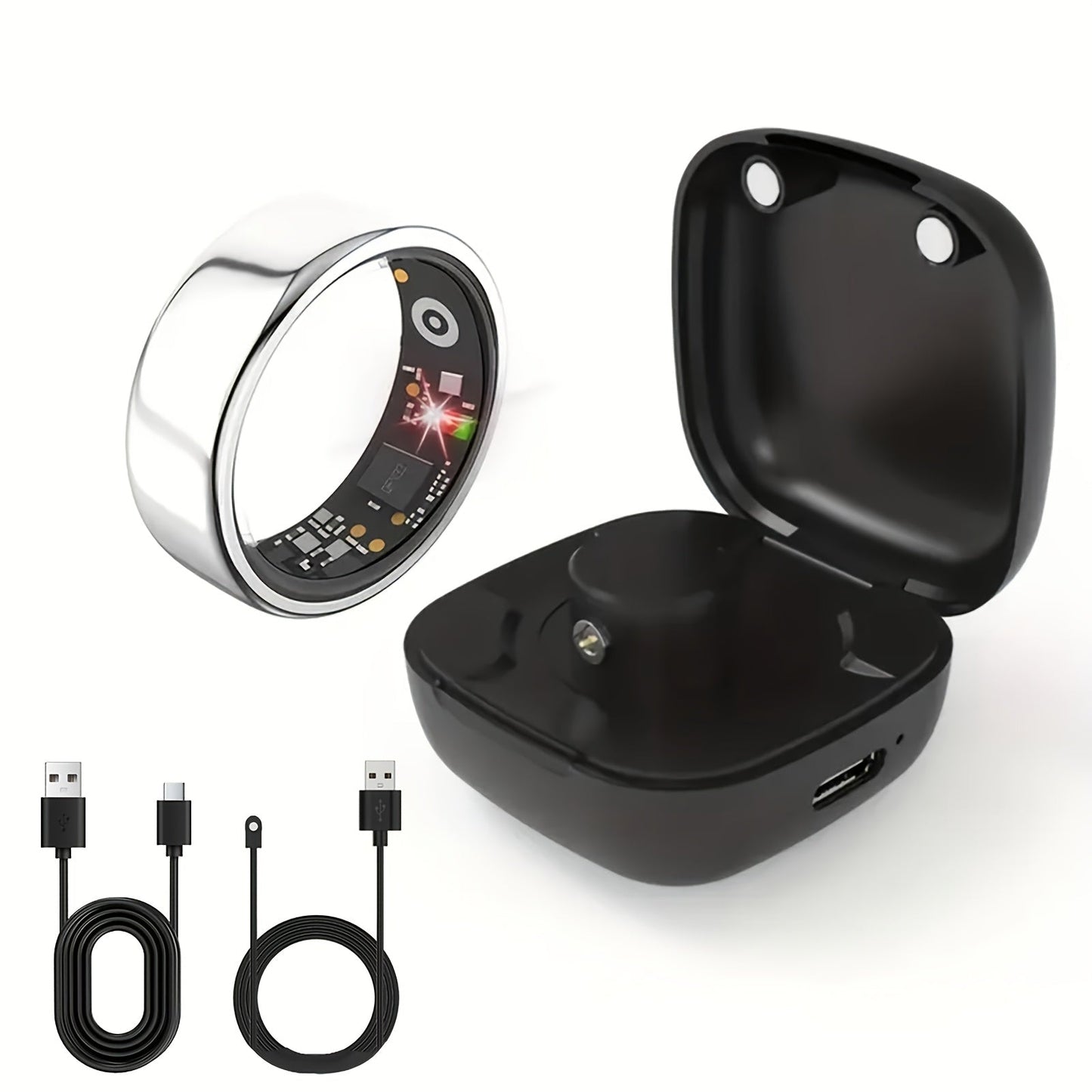 Smart Ring Real-Time Health Monitoring Steps Distance Sleep Tracking Exercise Fitness with Charging Case Long Battery Life Black Silver Gold Sizes 7-13 Tech Fashion Gift