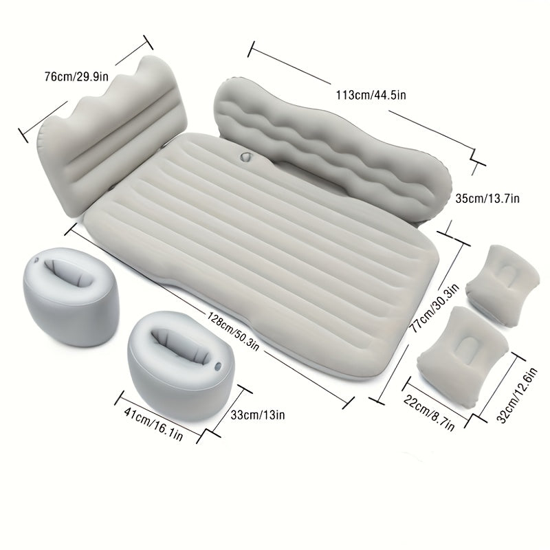 Car Inflatable Bed for SUV Sedan Soft Flocked Rear Seat Air Mattress Foldable Portable Sleeping Mat for Camping Road Trips Picnics – Includes Air Pump & Storage Bag, Black Grey Beige Pink