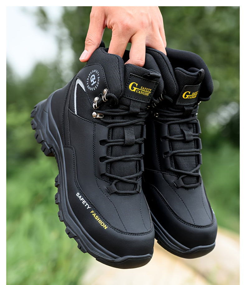 Steel Toe Work Boots for Men Heavy Duty All-Terrain Rubber Sole Cushioned Insole Arch Support Four-Season Construction Industrial Farm Outdoor Boots Black Army Green Sizes US 6-11