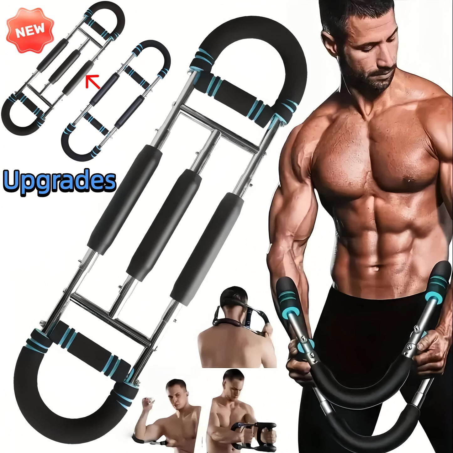 Arm Strength Trainer Chest Expander 3-Bar 3-Level Adjustable Resistance Tubes Portable Detachable Forearm Strengthener Home Gym Workout Device for Muscle Building Upper Body Training