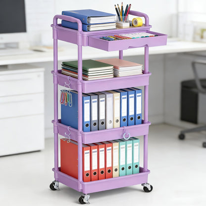 Rolling Storage Cart 3-Tier & 4-Tier with Drawer & Lockable Wheels Multifunctional Plastic Shelf Organizer for Kitchen Bathroom Living Room Office – 7 Colors