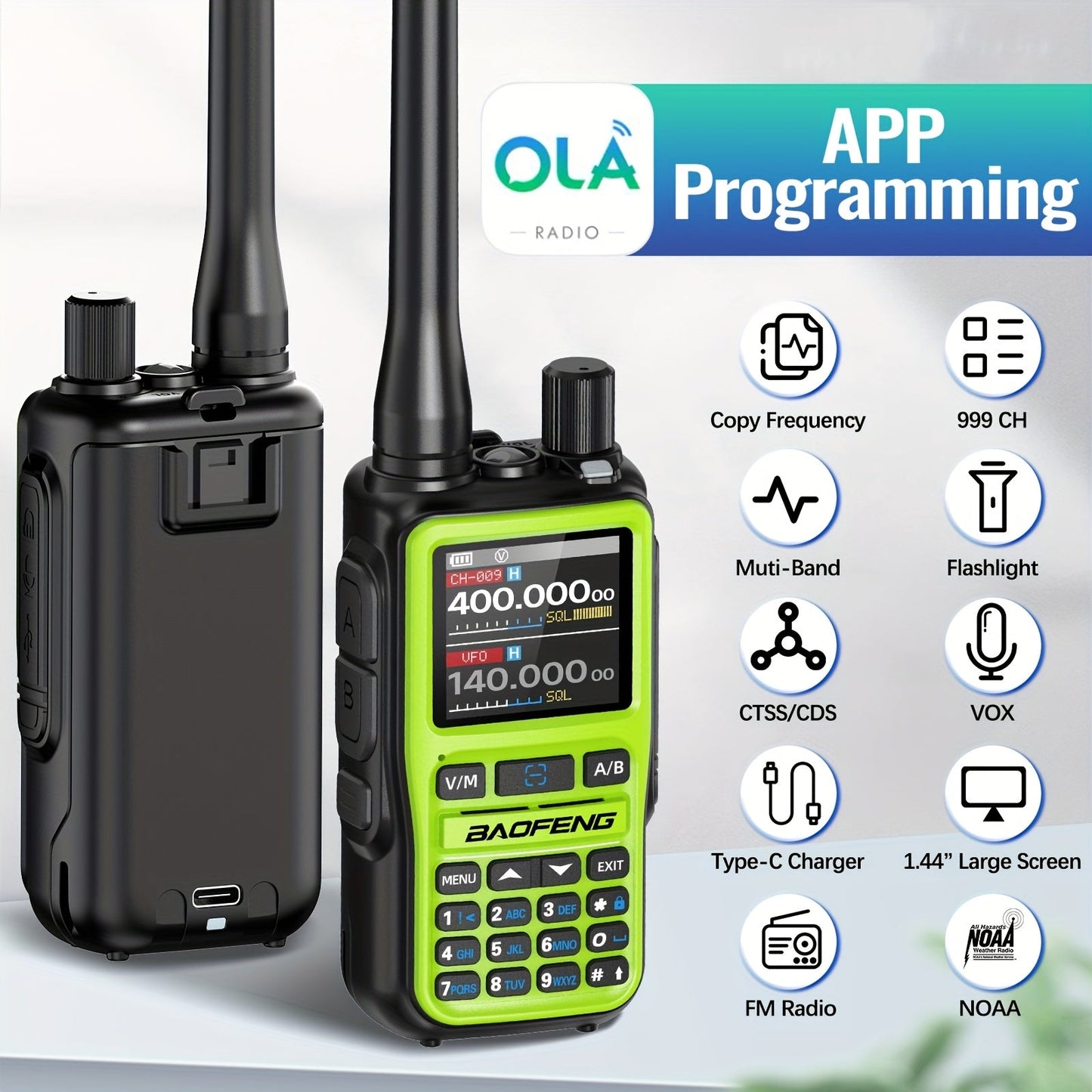 Baofeng UV-5RMini Ham Radio 2-Pack – Long Range Two-Way Radio, USB-C Rechargeable, 999CH, NOAA Weather Alert, Dual PTT, App Programming for Hunting, Camping, Fishing, Skiing & Survival