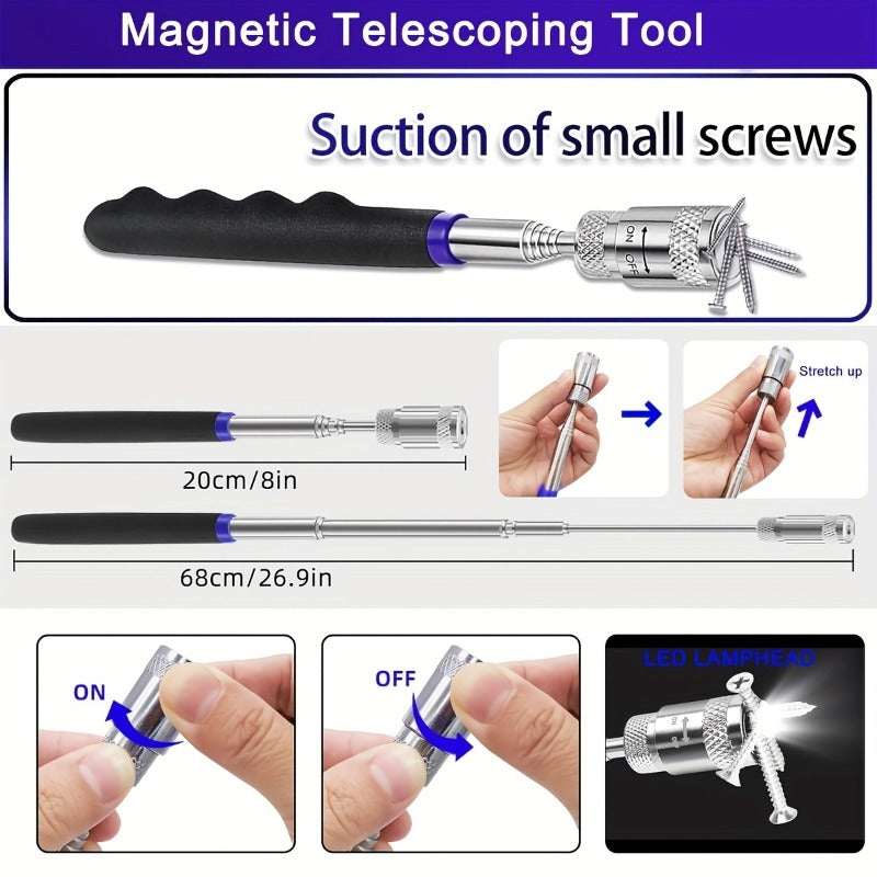 17Pcs Auto Trim Removal Tool Kit with Picks, Pry Tools, Metal Scraper & Magnetic Telescopic Pickup - Car Dash Panel Door Clip Remover Set, Bicycle Maintenance Tools