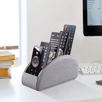 Remote Control Holder with 5 Compartments, Faux Leather Desktop Organizer Caddy for Living Room, Holds TV Remotes Pens Eyeglasses Makeup Brushes Office Stationery, Home Decor Storage Box Accessory
