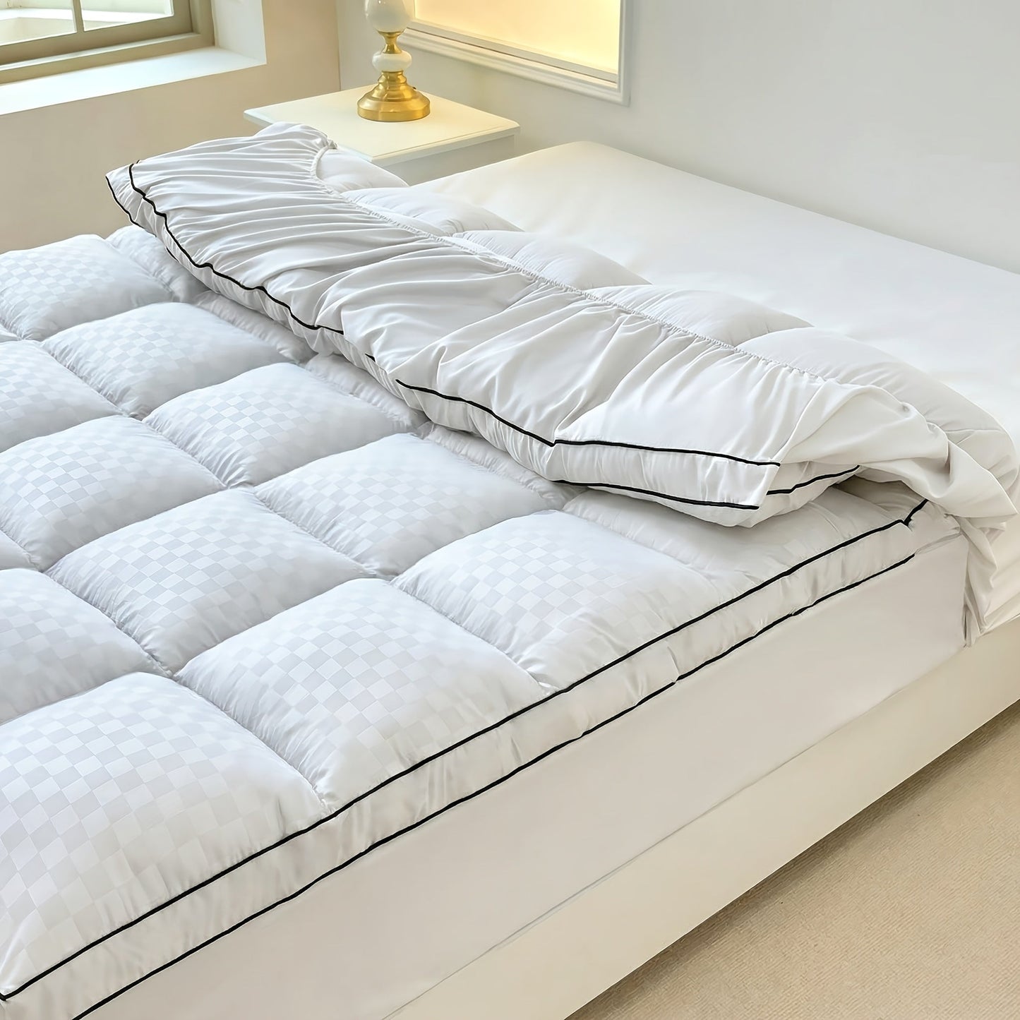 Quilted Pillow Top Mattress Topper 1000GSM Cooling - Fitted Mattress Cover Deep Pocket 8-21", Soft Mattress Protector for Twin Full Queen King Cal King