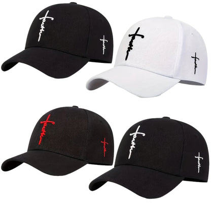 4pcs Faith-Themed Cross-Stitch Baseball Caps for Men & Women – Adjustable Lightweight Polyester Solid Color Casual Sports Sun Hat for Outdoor Travel Beach, Christmas Father's Day Gift
