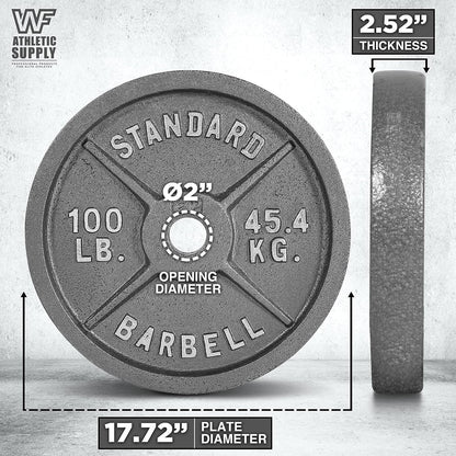 Cast Iron Weight Plates 2-Inch Olympic Solid Baked Enamel for Strength Training Powerlifting Bodybuilding Home Gym Barbell – 2.5 5 10 25 45 100LB CAPHAUS