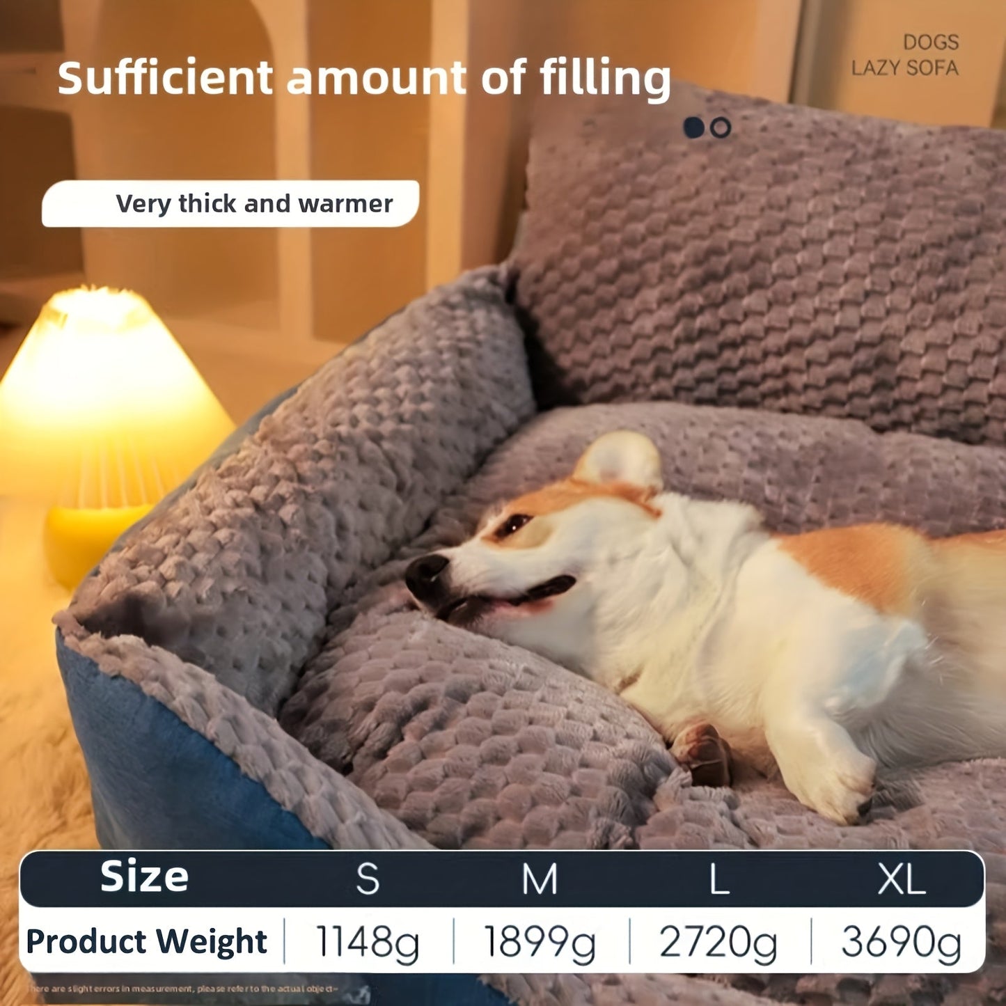 Luxury Plush Pet Sofa Bed with High Backrest – Thick Warm Washable Dog Bed for Large Medium Small Dogs & Cats, All-Season Comfort, Easy-Clean Cover, Sizes S L XL, Grey Blue