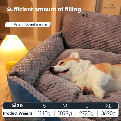 Luxury Plush Pet Sofa Bed with High Backrest – Thick Warm Washable Dog Bed for Large Medium Small Dogs & Cats, All-Season Comfort, Easy-Clean Cover, Sizes S L XL, Grey Blue