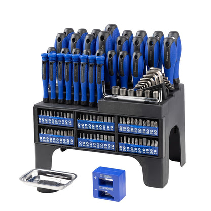Magnetic Screwdriver Set 100-126pcs Precision Bits Kit with Plastic Rack – Insulated Handles, Torx, Phillips, Hex, Slotted for Electronics, DIY Home Repair & Men's Gift
