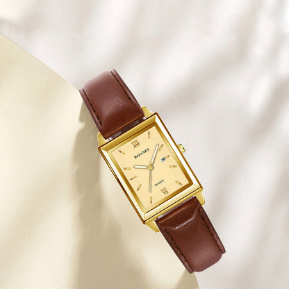 Men's Retro Square Watch with Date Calendar – Quartz Analog Display Vintage Square Face Business Casual Wristwatch for Men Gold Black Elegant Gift