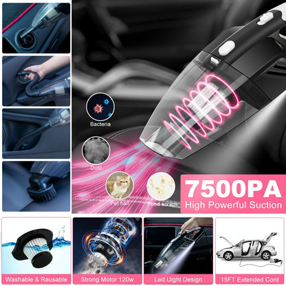 41-Piece Car Wash & Detailing Kit with 120W Handheld Vacuum Cleaner – Foldable Bucket, Windshield Tool, Snow Shovel, Tire Brush, Interior & Exterior Complete Car Care Set, Pink / Black / Blue