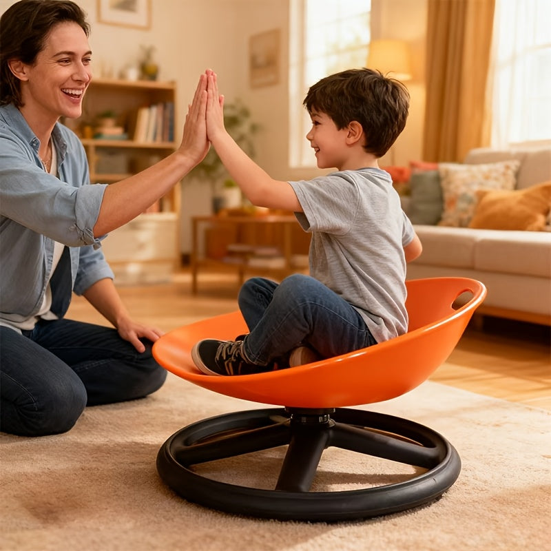 Sensory Spin Chair for Kids with Autism ADHD – Oval Eggshell Spinning Stool Anti-Slip Metal Base, Vestibular Sensory Integration Therapy Equipment for Home & Classroom (Blue/Orange)