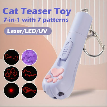7-in-1 Interactive Cat Teaser Toy USB Rechargeable – 7 Play Modes for Indoor Cats & Dogs, Chasing Exercise Toy, Includes Free Bonus Mouse Toy, Great Christmas & Birthday Gift for Pets