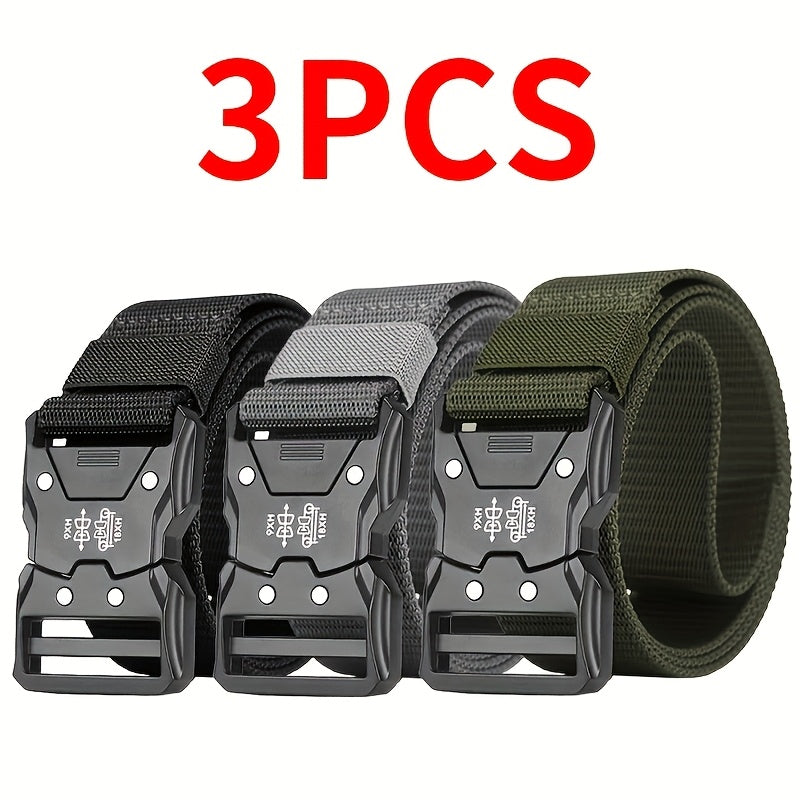 Men's Nylon Belt Set 3 Pack Quick-Release Buckle 4 Colors 49.2 Inch Durable Sports Casual Belt for Men - Everyday Outdoor Hiking Work Tactical Belt Gift for Him