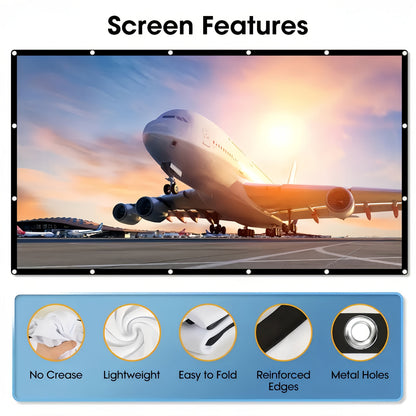 100-Inch Portable Projector Screen 4K HD 16:9 – Foldable Wrinkle-Free Outdoor & Indoor Movie Screen, 160° Wide View Dual-Sided Projection for Home Theater, Camping, Party & Presentations