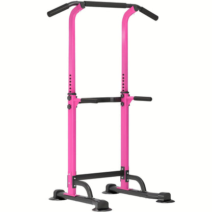 Adjustable Power Tower Dip Station Pull Up Bar for Home Gym 10 Height Levels 65-82.7 Inch 330LBS Capacity 6 Exercise Positions Full Body Strength Training Black Red Yellow Blue Pink Orange