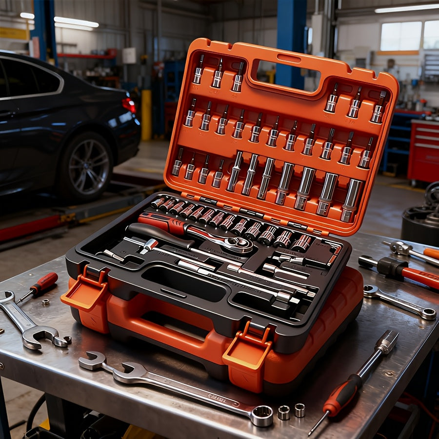 52-Piece Professional Tool Set - Chrome Vanadium Steel, Portable Toolbox for Home & Car Repair, Multi-Function DIY Hand Tool Kit for Enthusiasts & Professionals, Great Gift for Men