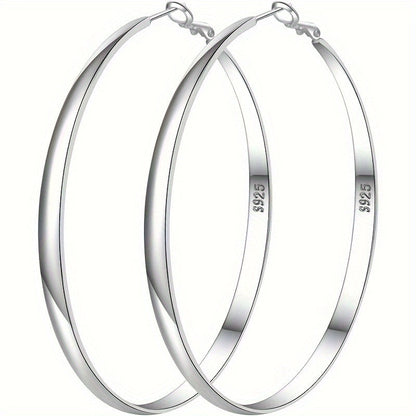 S925 Sterling Silver Large Hoop Earrings Hypoallergenic Thin Oversized Big Hoops French Minimalist Style for Women Girls Daily Vacation Jewelry