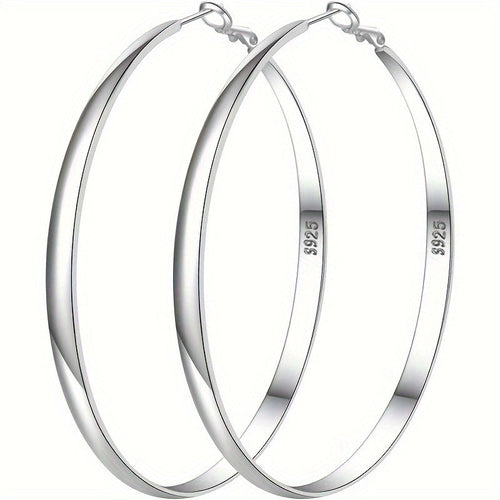 S925 Sterling Silver Large Hoop Earrings Hypoallergenic Thin Oversized Big Hoops French Minimalist Style for Women Girls Daily Vacation Jewelry
