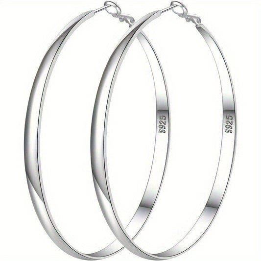 S925 Sterling Silver Large Hoop Earrings Hypoallergenic Thin Oversized Big Hoops French Minimalist Style for Women Girls Daily Vacation Jewelry