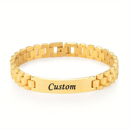 Men's Personalized Stainless Steel Bracelet – Custom Letter Engraving Punk Style, 304L Hypoallergenic Rust-Resistant Wrist Jewelry in Steel Gold Black, Birthday Father's Day Gift for Him Boyfriend Dad