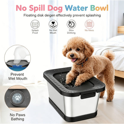 7L Stainless Steel Dog Water Bowl Anti-Spill Splash-Proof Slow Feeder for Messy Drinkers Heavy Duty Indoor Outdoor Pet Bowl – Large Capacity