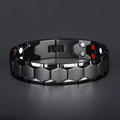 Men's Titanium Alloy Hexagonal Wide Bracelet 2pcs – Hypoallergenic Water-Resistant Removable Wristband with Snap Ring, Fashion Accessory Gift for Men in Black Silver Gold