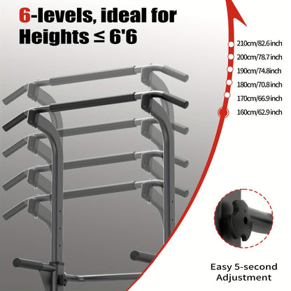 Adjustable Height Power Tower Dip Station – Multi-Function Pull Up Bar, Strength Training Workout Station for Home Gym – Black T055KX, No Backrest & Red T055CDU Models