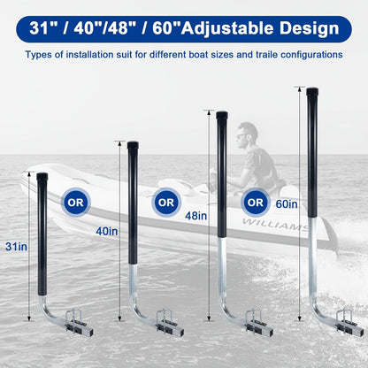 Adjustable Boat Trailer Guide Poles 31"-60" L-Shaped Galvanized Stainless Steel with Black PVC Pipes - Trailer Guide Ons for Ski Boat, Fishing Boat & Sailboat Trailer