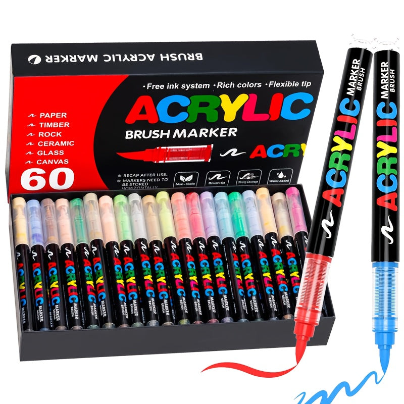 Acrylic Paint Markers Brush Tip Waterproof Quick-Drying Paint Pens for Rock Painting Wood Canvas Glass Ceramic Metal 12 to 168 Colors Art Craft Supplies Gift