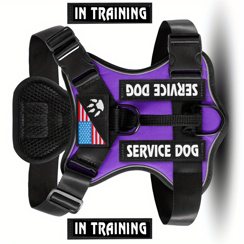 No-Pull Dog Harness Set Reflective Vest with 5 Patches – Adjustable Soft Oxford Mesh Service Dog Harness Front & Back Clip for Small Medium Large Dogs XS to XL
